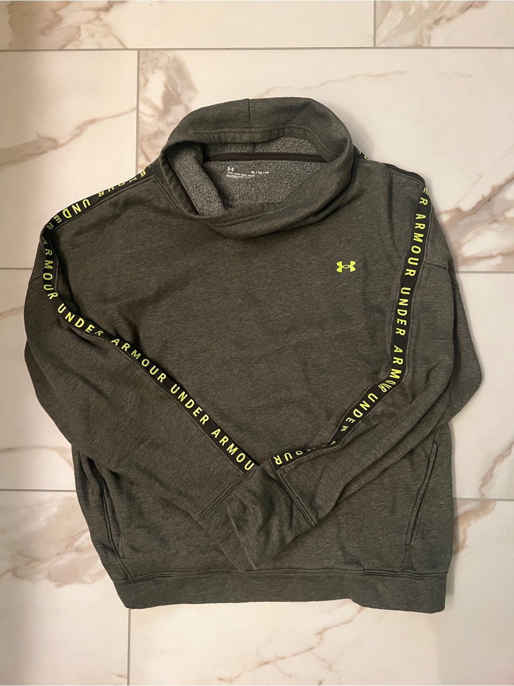 Under Armour Women’s Dark Gray Green Cowl neck Sweater with Neon Yellow Trim